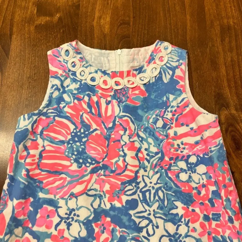 Lilly Pulitzer Girls Dress Tropical Bay Blue Pop Pop Glow Shift Dress Size 6